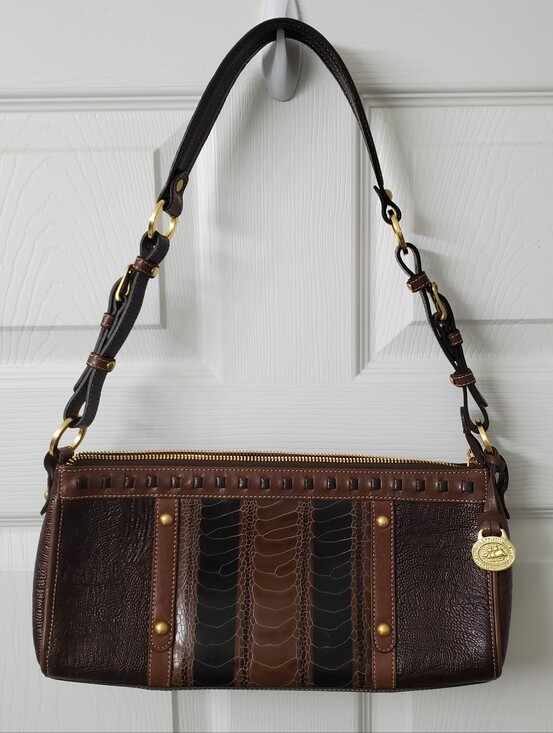 Brahmin Handbags - Brahmin Vintage Brown Leather Shoulder Hand Bag with Croc-Style Paneling